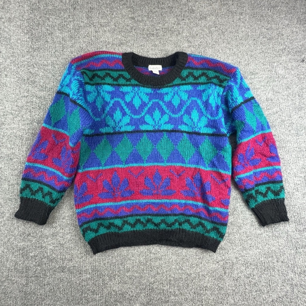 Vintage Gallagher Sweater Womens Large Multicolor Mohair Fair Isle Pullover Knit